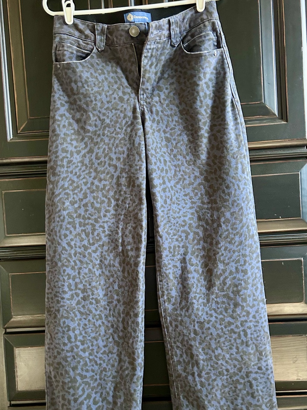 Democracy Gray-Blue Leopard Print Wide Leg Jeans